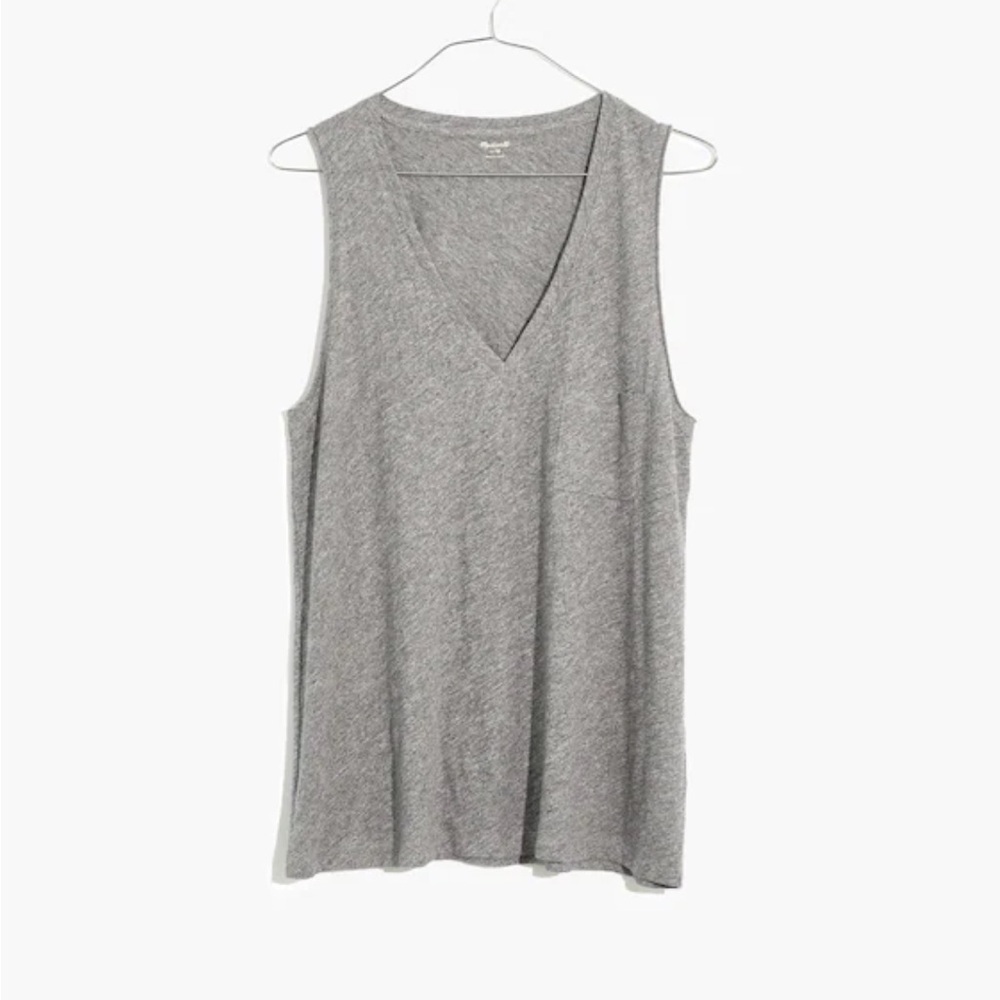 Madewell Whisper Cotton V-Neck Pocket Tank in Heather Mercury XL - Cotton Grey